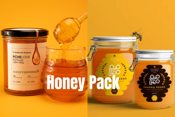 A premium honey pack labeled 'Raw, Cold-Extracted, 100% Pure Honey,' showcasing its natural golden color and smooth texture. The pack stands out for its purity and cold extraction process, ensuring the honey's rich nutrients and authentic flavor are preserved.